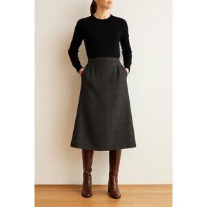 Vintage Made in USA 100% Wool Midi Skirt Glen Plaid with Pink Threading Sz 12